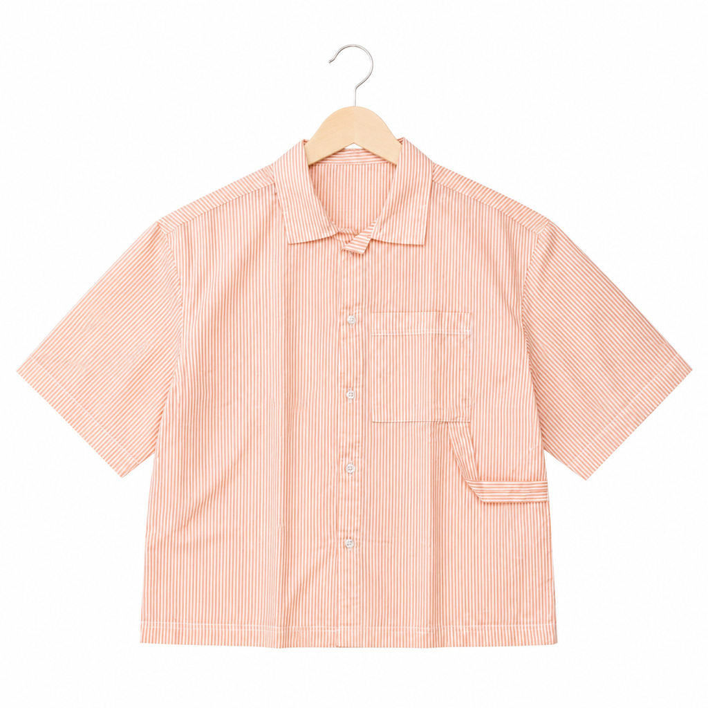 WEELZ striped box-fit short-sleeve shirt — Coral Orange, source-verified front product view