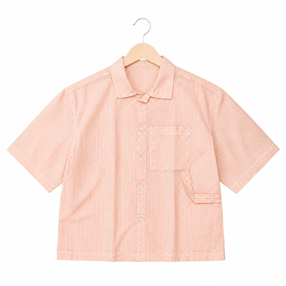 WEELZ striped box-fit short-sleeve shirt — Coral Orange, source-verified front product view