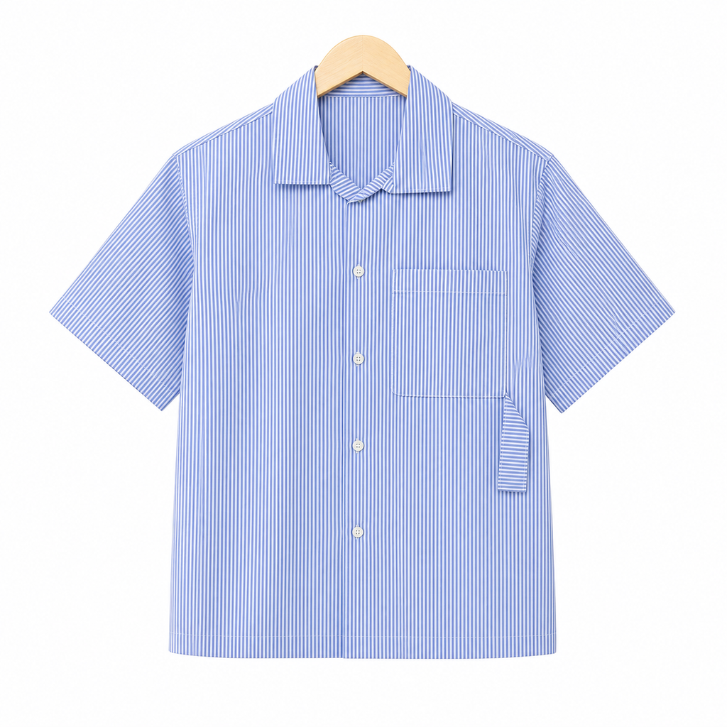 WEELZ striped box-fit short-sleeve shirt — Sky Blue, source-verified front product view