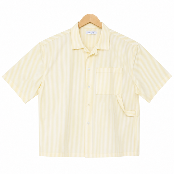 WEELZ striped box-fit short-sleeve shirt — Soft Yellow, source-verified front product view