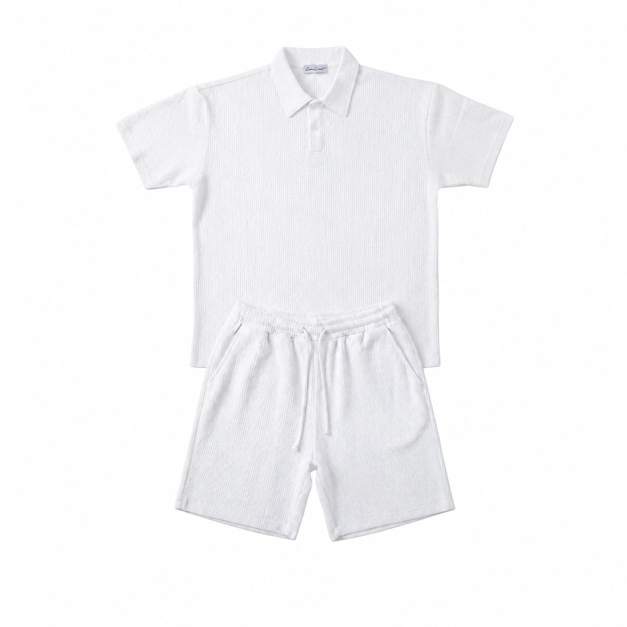 WEELZ Button-Collar Cotton T-Shirt & Shorts Set - White - view 1