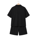 WEELZ Button-Collar Cotton T-Shirt and Shorts Set in Black – back hanger view