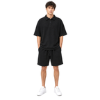 WEELZ Button-Collar Cotton T-Shirt and Shorts Set in Black – model front view