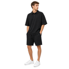 WEELZ Button-Collar Cotton T-Shirt and Shorts Set in Black – model walking view