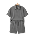 WEELZ grey button-collar cotton T-shirt and shorts set, hanger front