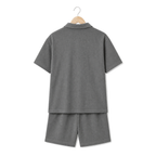 WEELZ grey button-collar cotton T-shirt and shorts set, hanger back