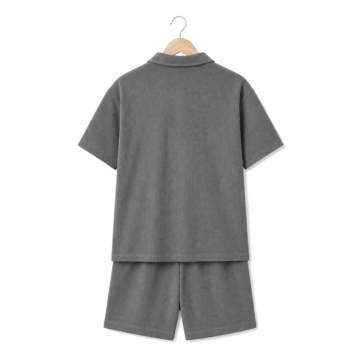 WEELZ grey button-collar cotton T-shirt and shorts set, hanger back