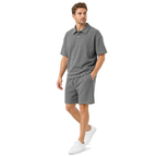 WEELZ grey button-collar cotton T-shirt and shorts set, model angle