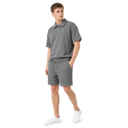 WEELZ grey button-collar cotton T-shirt and shorts set, model walking