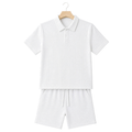 WEELZ Button-Collar Cotton T-Shirt and Shorts Set in White – front hanger view