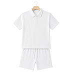 WEELZ Button-Collar Cotton T-Shirt and Shorts Set in White – front hanger view