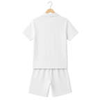 WEELZ Button-Collar Cotton T-Shirt and Shorts Set in White – back hanger view