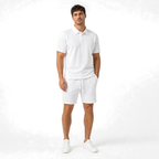 WEELZ Button-Collar Cotton T-Shirt and Shorts Set in White – model front view