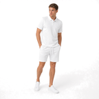 WEELZ Button-Collar Cotton T-Shirt and Shorts Set in White – model three-quarter view