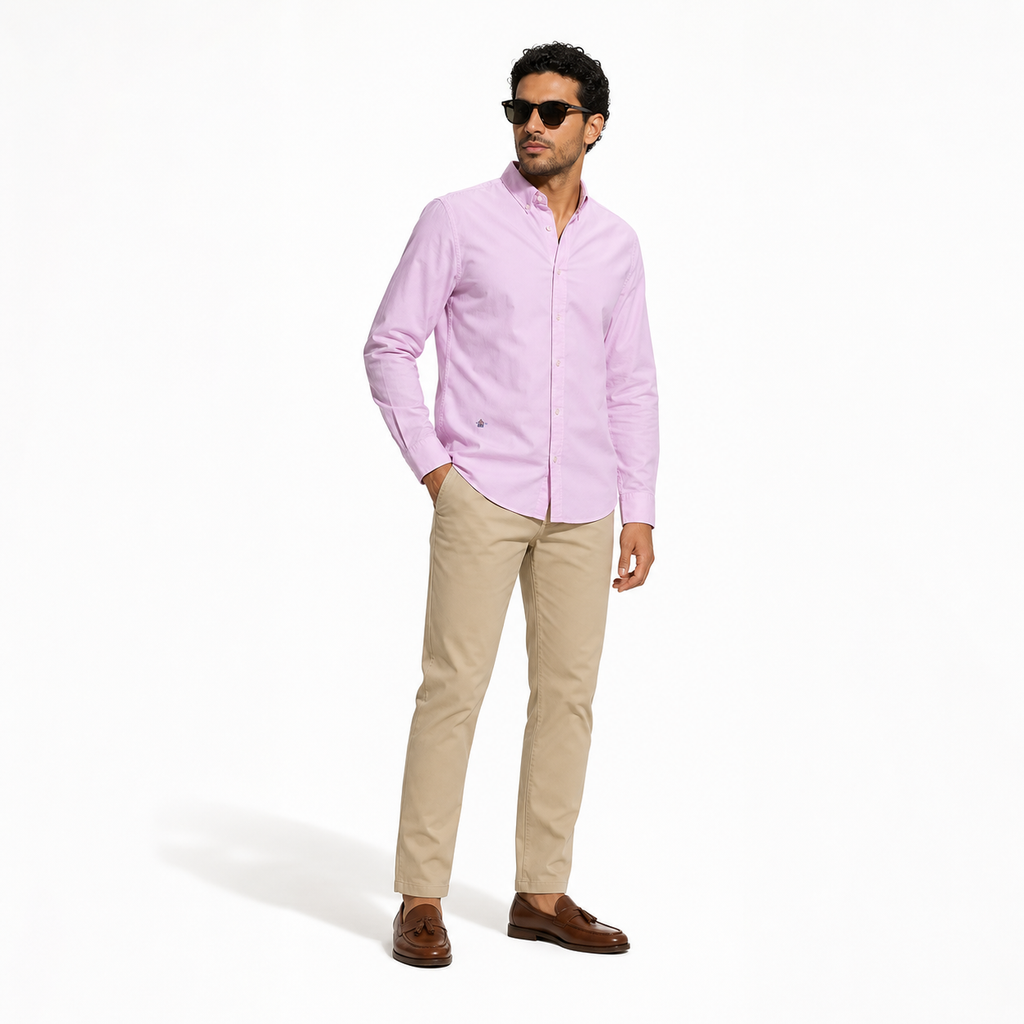 WEELZ Classic Cotton Button-Down Shirt — Blush Pink styled model view