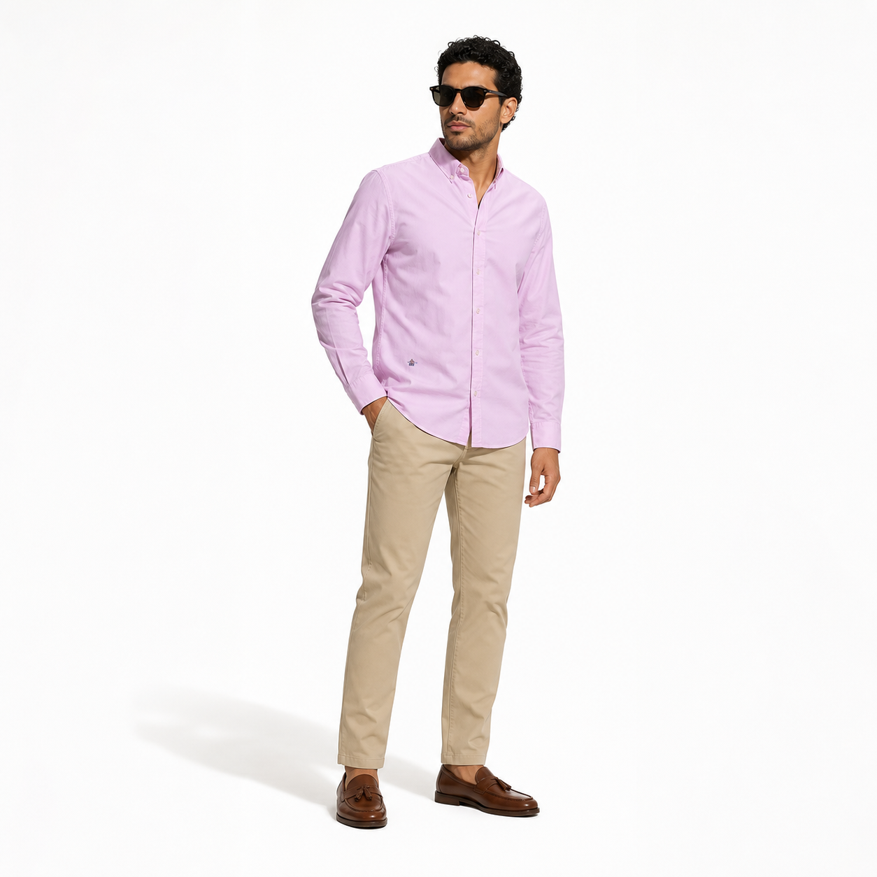 WEELZ Classic Cotton Button-Down Shirt — Blush Pink styled model view