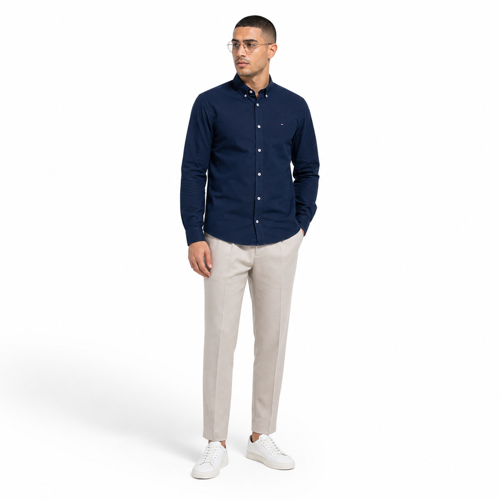 WEELZ Classic Cotton Button-Down Shirt — Deep Navy styled model view