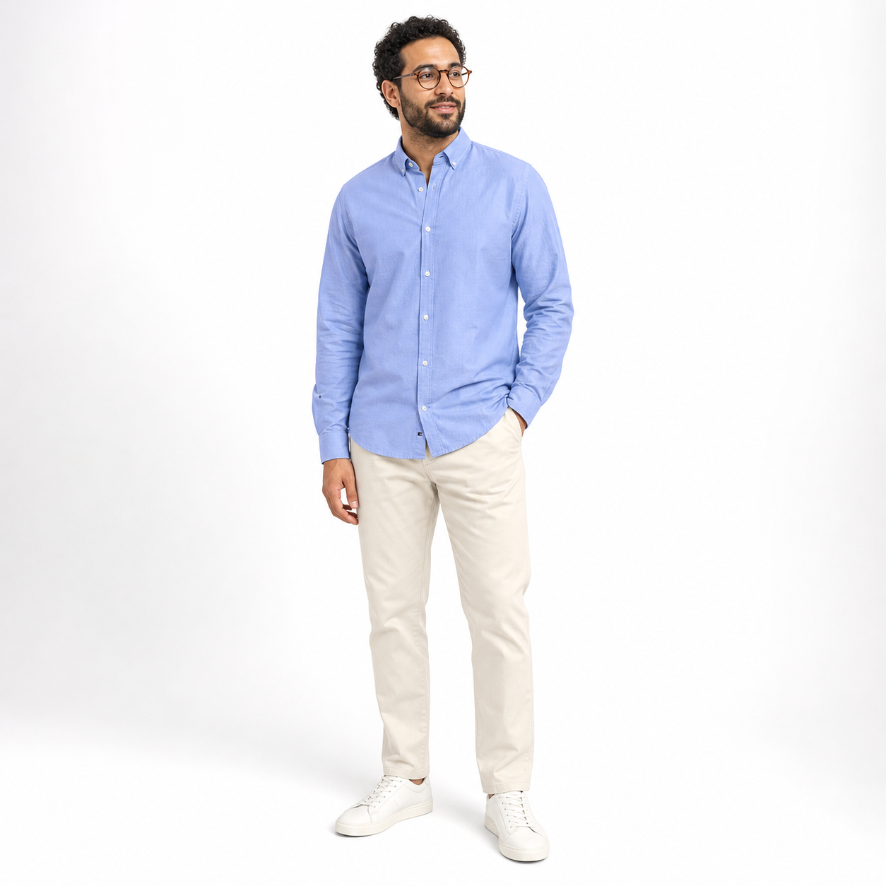 WEELZ Classic Cotton Button-Down Shirt — Light Blue styled model view