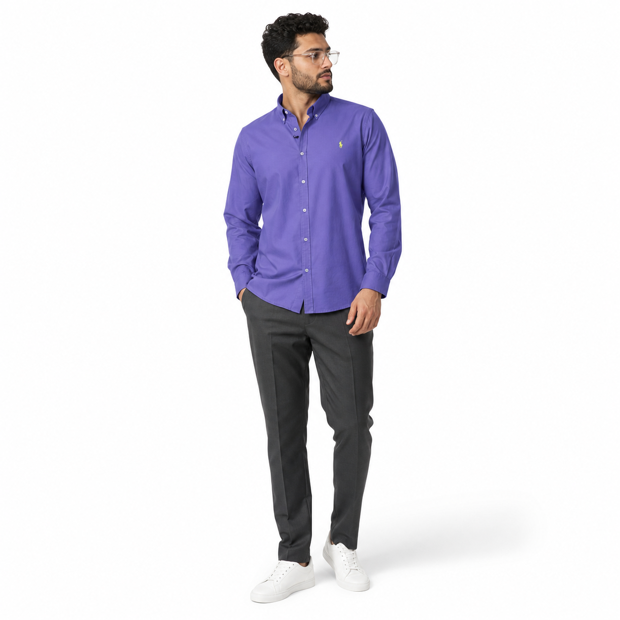 WEELZ Classic Cotton Button-Down Shirt — Mauve styled model view