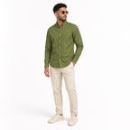 WEELZ Classic Cotton Button-Down Shirt — Olive styled model view
