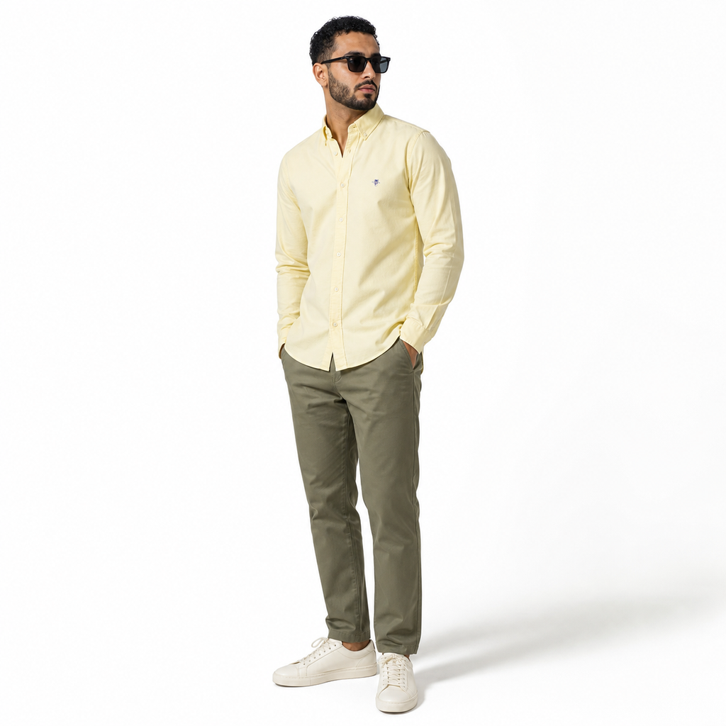 WEELZ Classic Cotton Button-Down Shirt — Pale Yellow styled model view