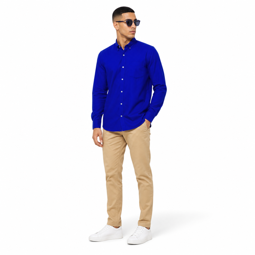 WEELZ Classic Cotton Button-Down Shirt — Royal Blue styled model view