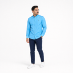 WEELZ Classic Cotton Button-Down Shirt — Sky Blue styled model view
