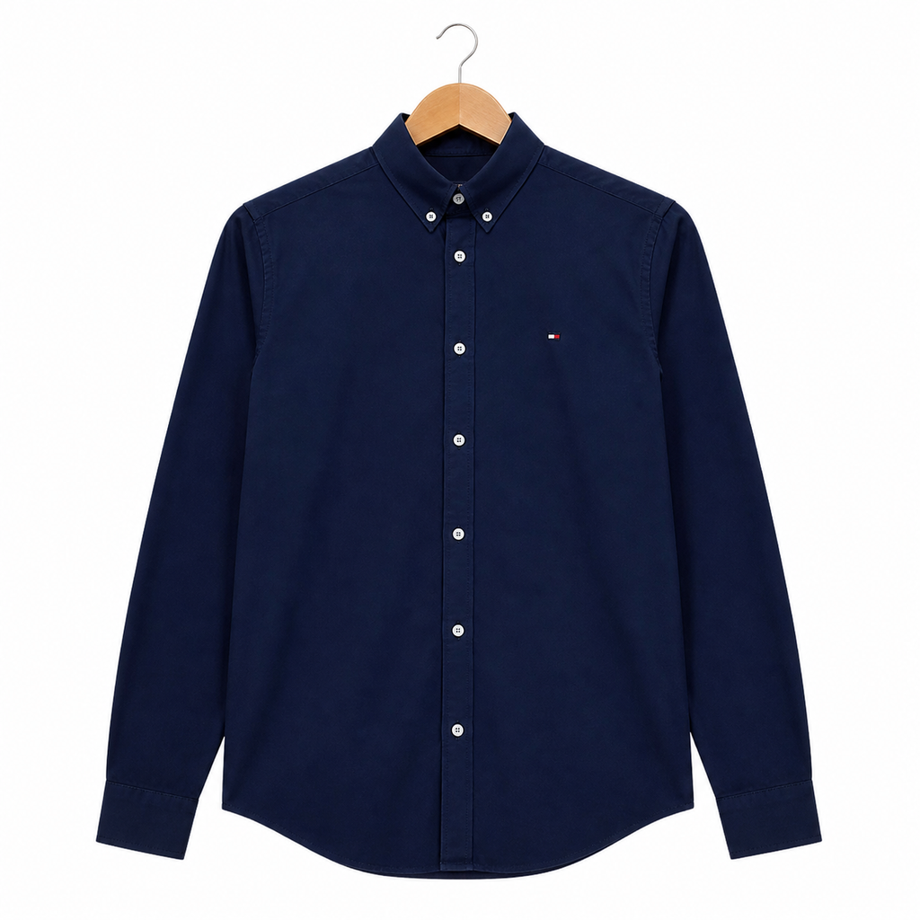 WEELZ Classic Cotton Button-Down Shirt — Deep Navy, source-verified front view
