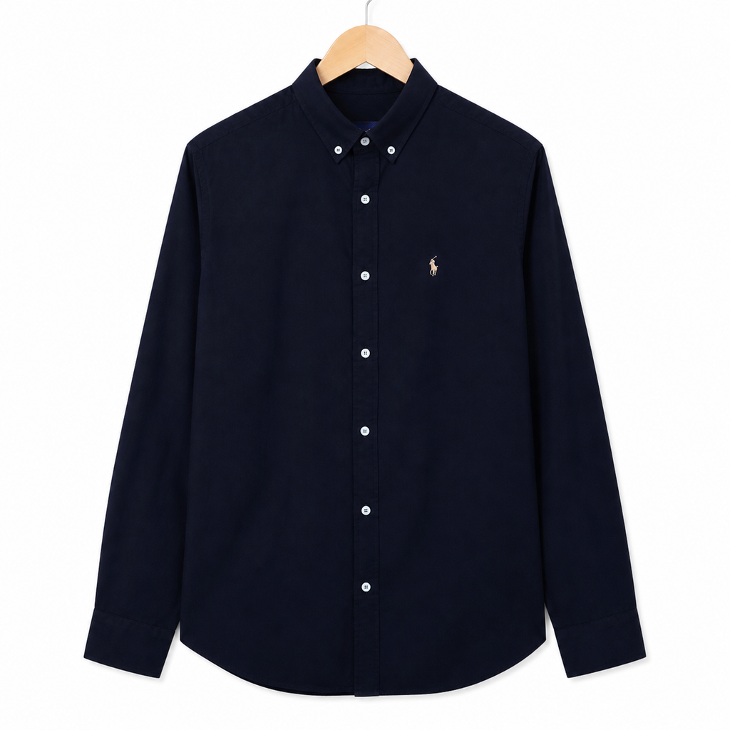 WEELZ classic cotton button-down shirt — deep navy front view