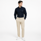 WEELZ classic cotton button-down shirt — deep navy styled look three