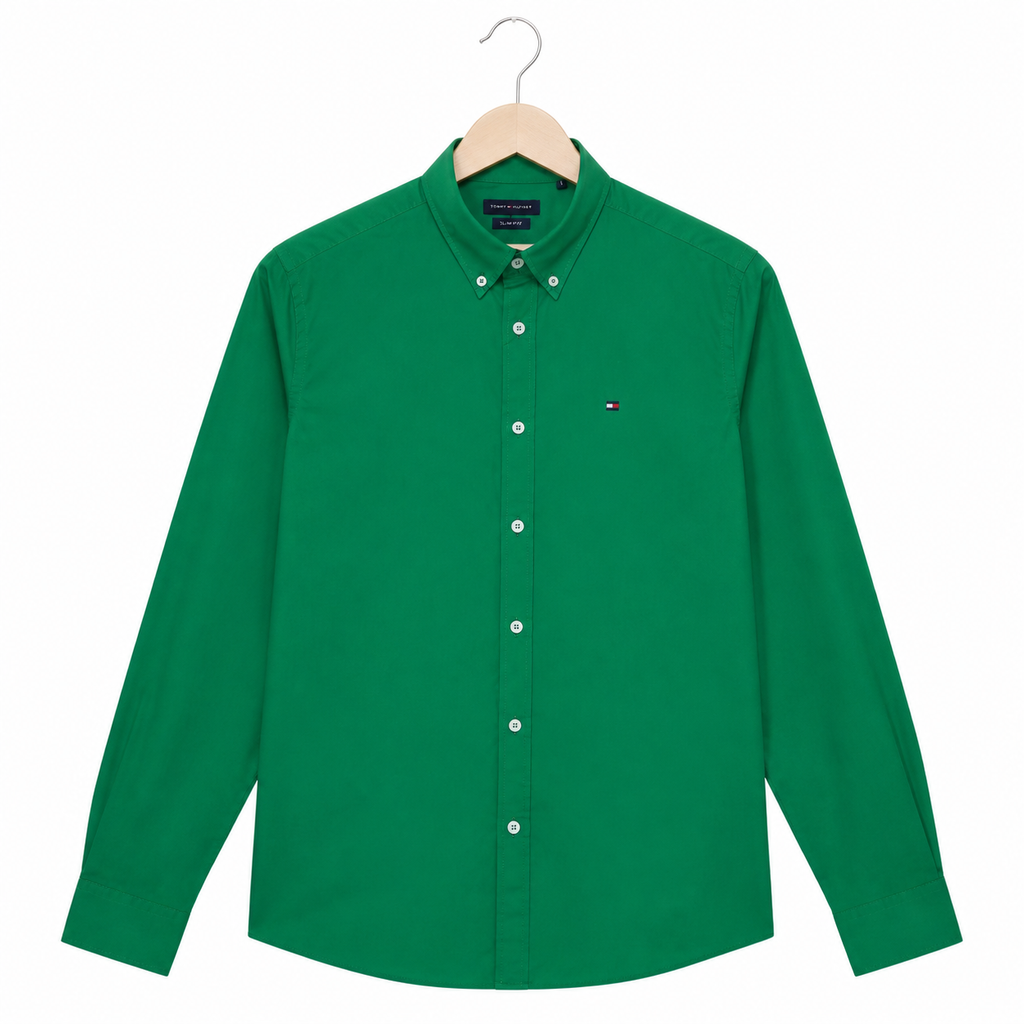 WEELZ Classic Cotton Button-Down Shirt — Green, source-verified front view