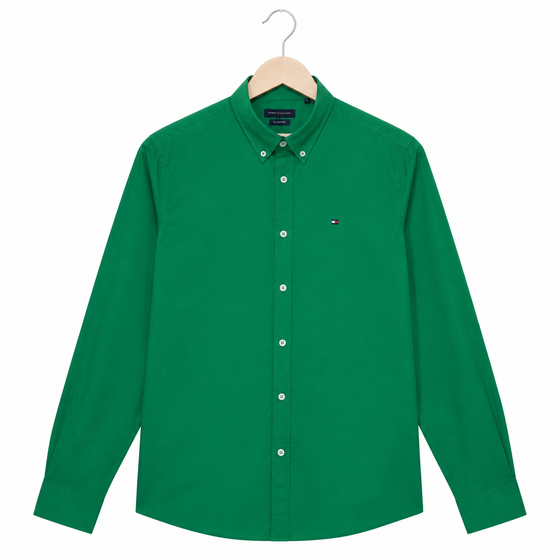 WEELZ Classic Cotton Button-Down Shirt — Green, source-verified front view