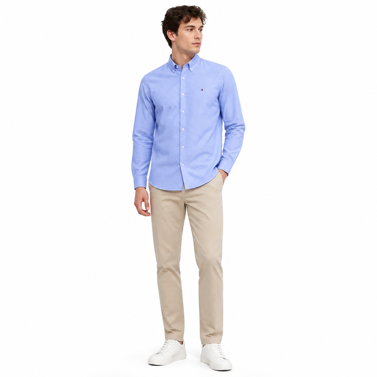 WEELZ classic cotton button-down shirt — light blue styled look one