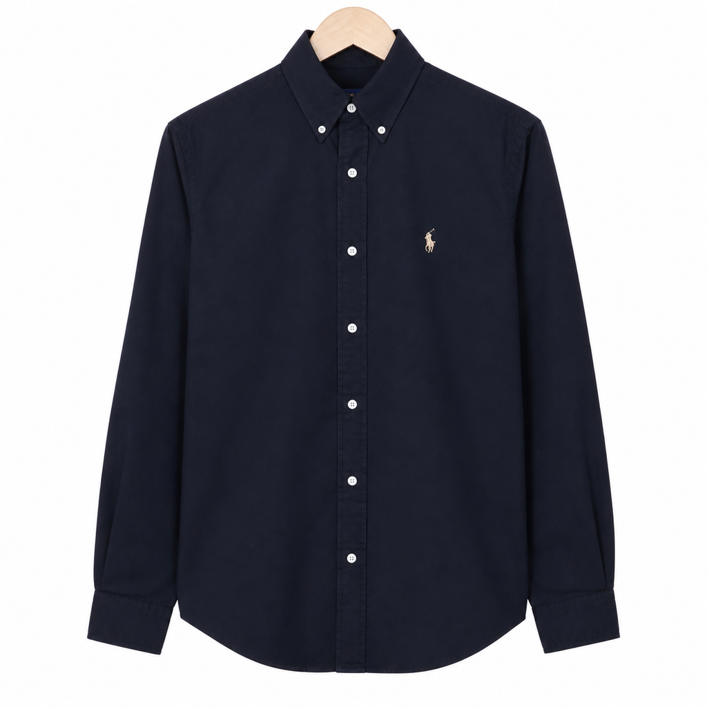WEELZ Classic Cotton Button-Down Shirt — Navy, source-verified front view