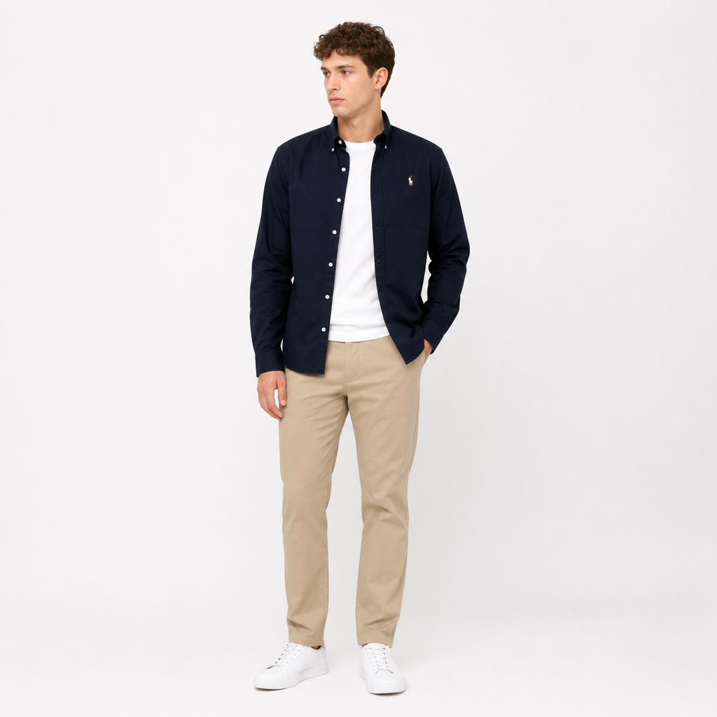 WEELZ classic cotton button-down shirt, navy — model look 1