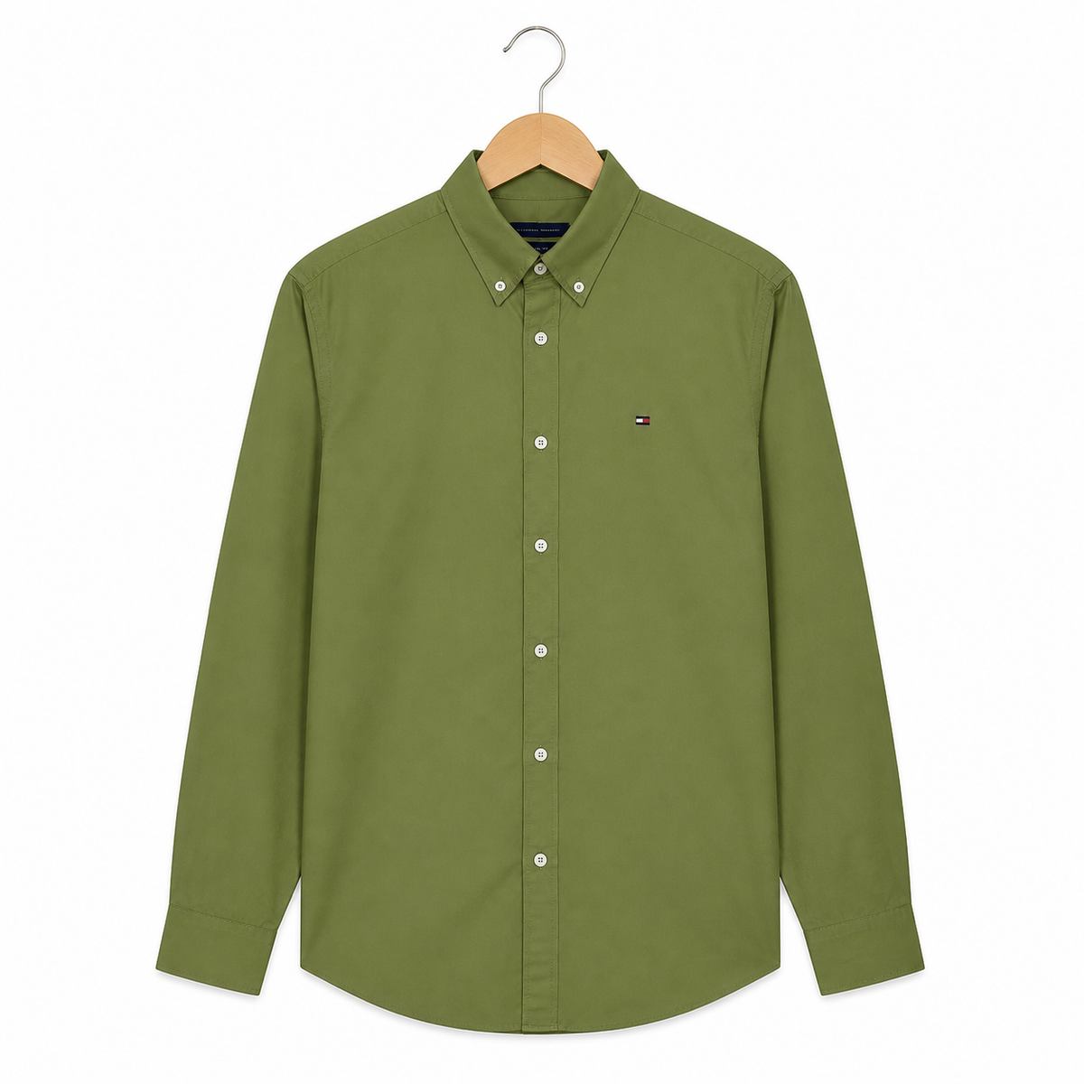 WEELZ Classic Cotton Button-Down Shirt — Olive, source-verified front view
