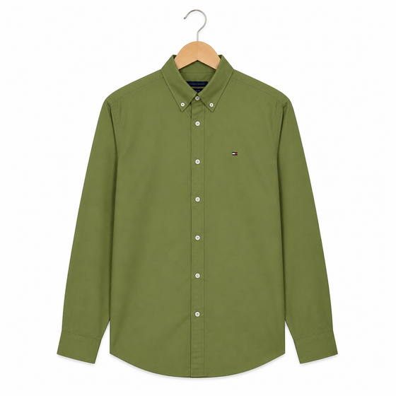 WEELZ Classic Cotton Button-Down Shirt — Olive, source-verified front view