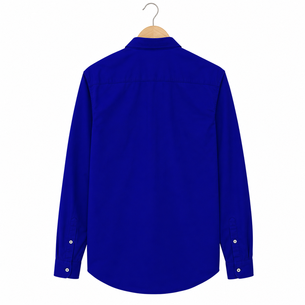 WEELZ classic cotton button-down shirt, royal blue — rear hanger view