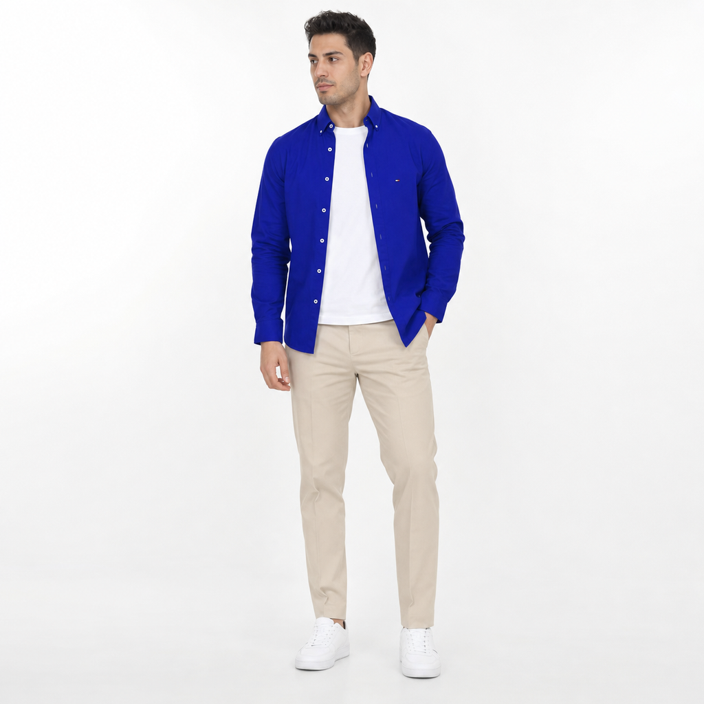 WEELZ classic cotton button-down shirt, royal blue — model look 1