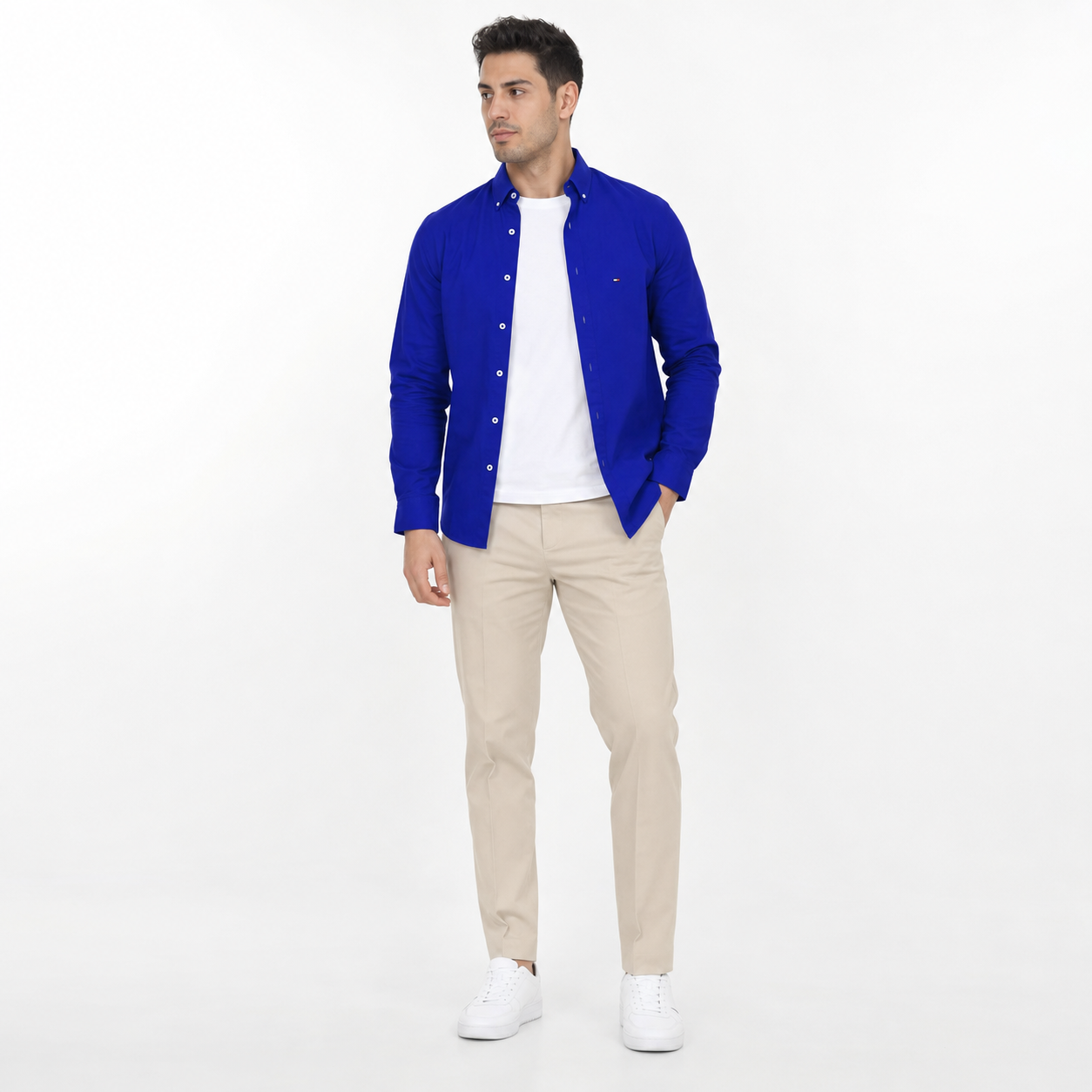 WEELZ classic cotton button-down shirt, royal blue — model look 1