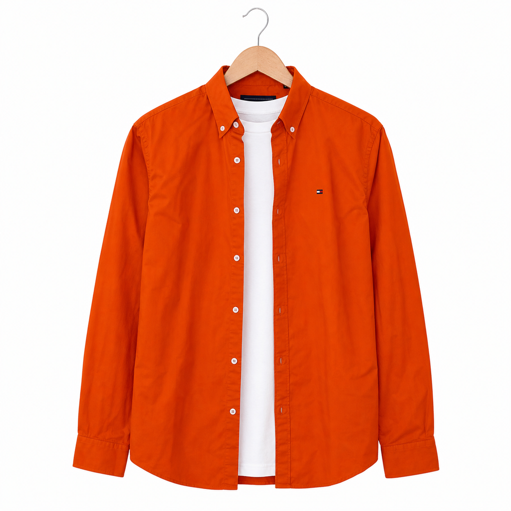 WEELZ classic cotton button-down shirt — orange front view