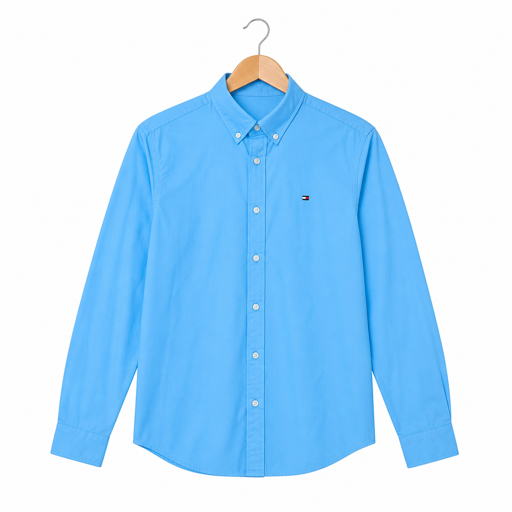 WEELZ Classic Cotton Button-Down Shirt — Sky Blue, source-verified front view