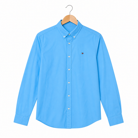 WEELZ Classic Cotton Button-Down Shirt — Sky Blue, source-verified front view