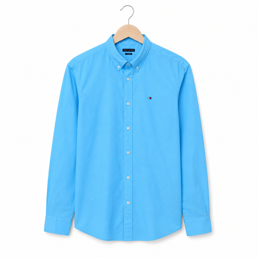 WEELZ classic cotton button-down shirt — sky blue front view