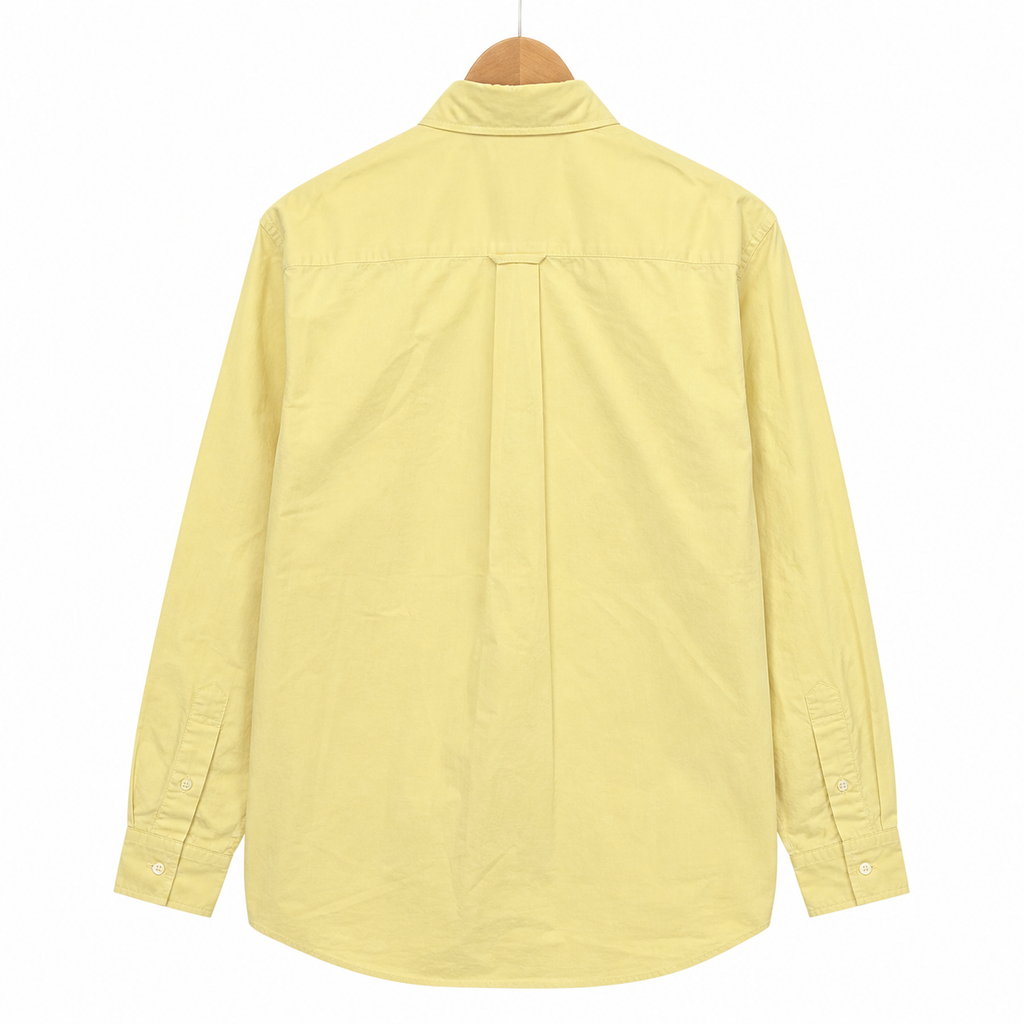 WEELZ classic cotton button-down shirt, soft yellow — rear hanger view