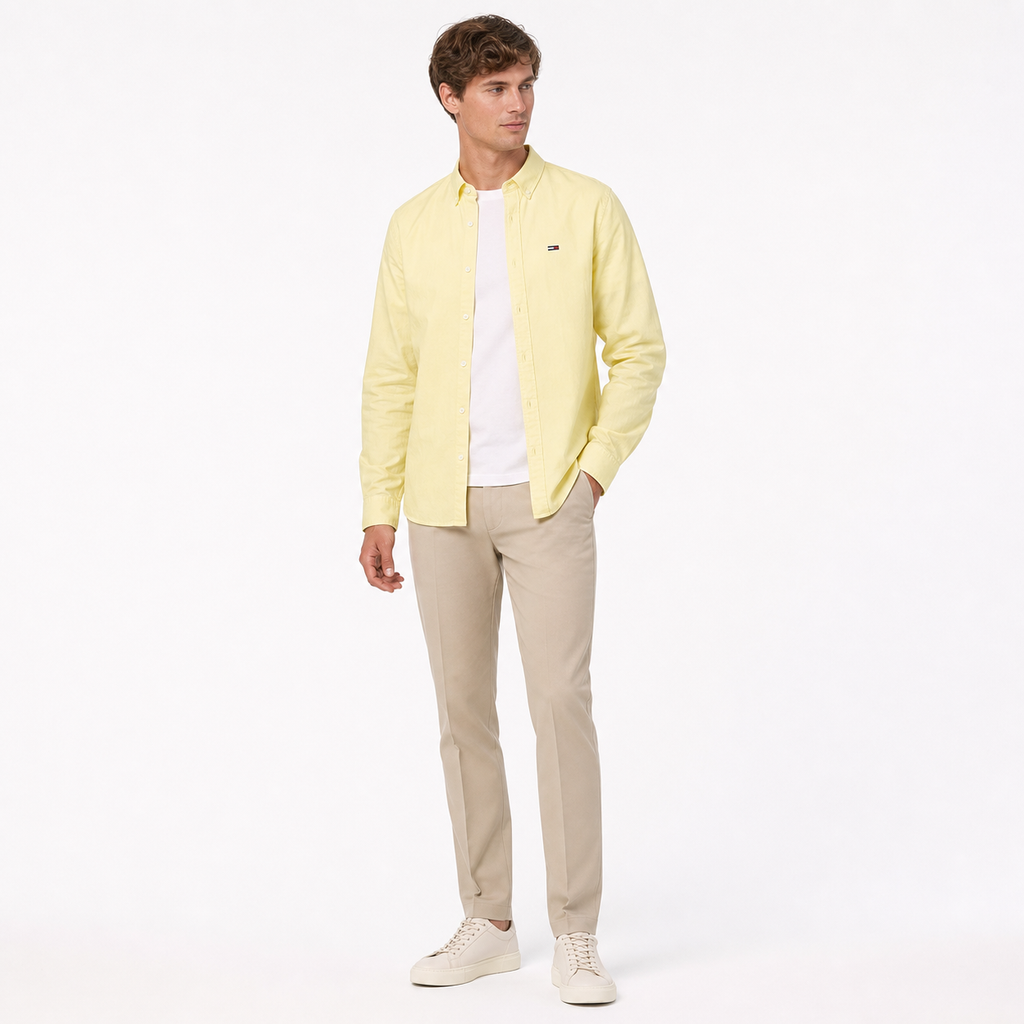 WEELZ classic cotton button-down shirt, soft yellow — model look 1