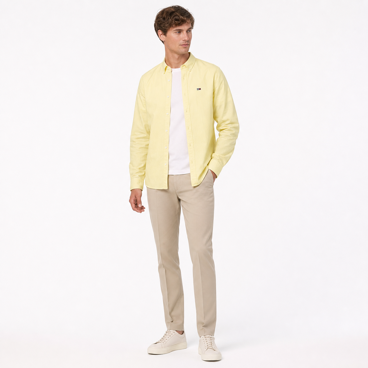 WEELZ classic cotton button-down shirt, soft yellow — model look 1