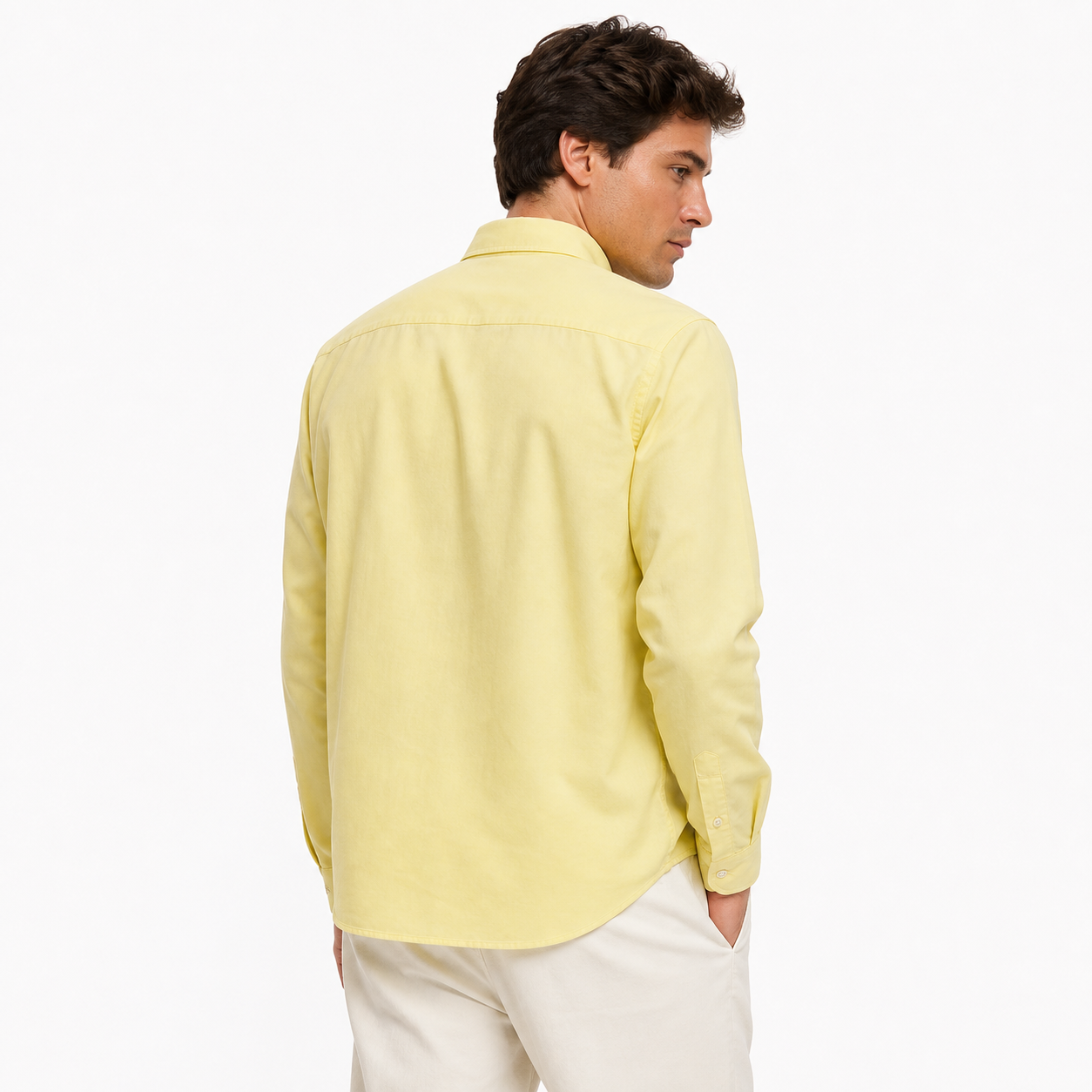 WEELZ classic cotton button-down shirt, soft yellow — model look 3