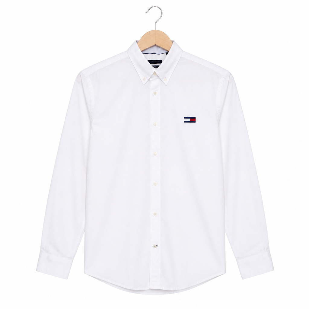 WEELZ Classic Cotton Button-Down Shirt — White Large Logo, source-verified front view