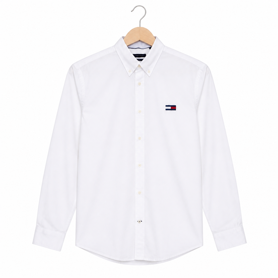 WEELZ Classic Cotton Button-Down Shirt — White Large Logo, source-verified front view
